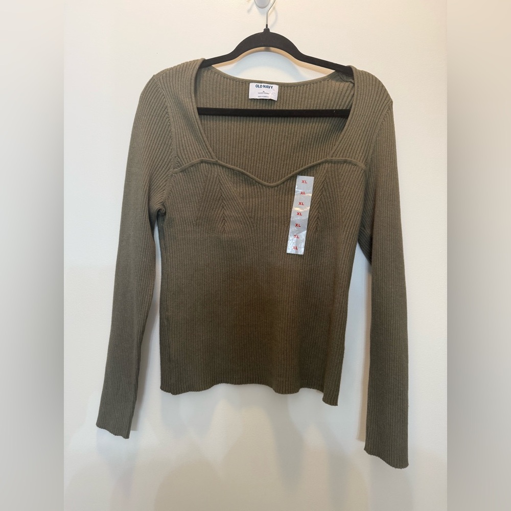 NWOT Old Navy Forest‎ Green Ribbed V-Neck Knit Top - Size L